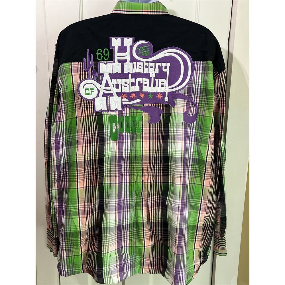 VTG Coogi 69 History of Australia Men 4XL Plaid Western Snap Shirt AS-IS